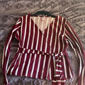 Striped Burgundy and White Wrap Top